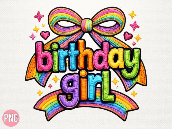 Birthday Girl Rainbow Bow Embroidery PNG Review