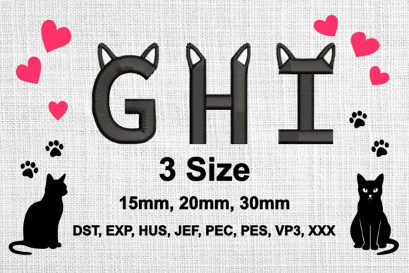 Cat Ears Embroidery Font Alphabet G H I Review