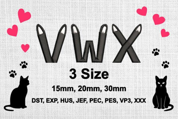 Cat Ears Embroidery Font Alphabet V W X Review