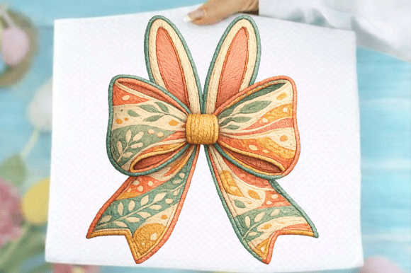 Faux Embroidery Easter Bunny Bow Png Review