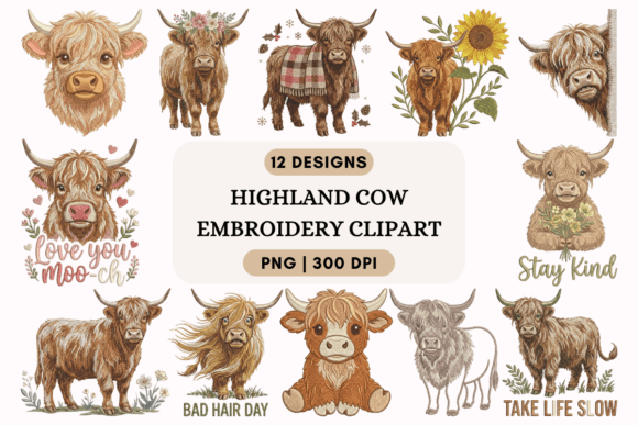 Highland Cow Embroidery Clipart Review