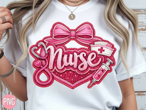 Pink Faux Embroidery Nurse Bow PNG SHIRT Review